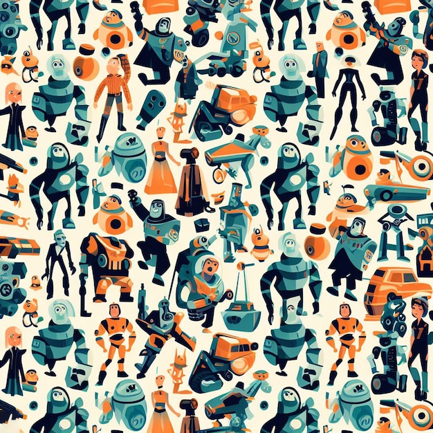 Photo seamless endless comic heroes pattern decor vector art illustration avatar icon wallpaper pic emoji