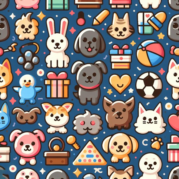 Photo seamless endless cozy pets pattern decor vector art illustration avatar icon wallpaper pic emoji emo