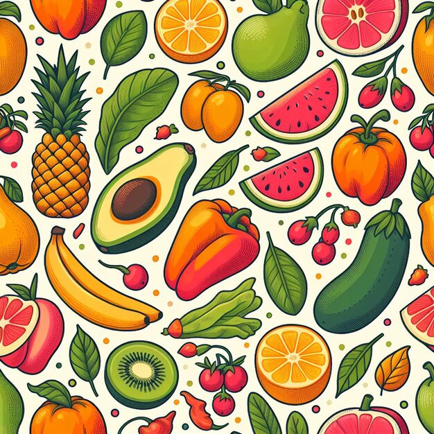 Seamless endless fruits amp veggies Pattern Decor Vector Art Illustration Avatar Icon Wallpaper Pic