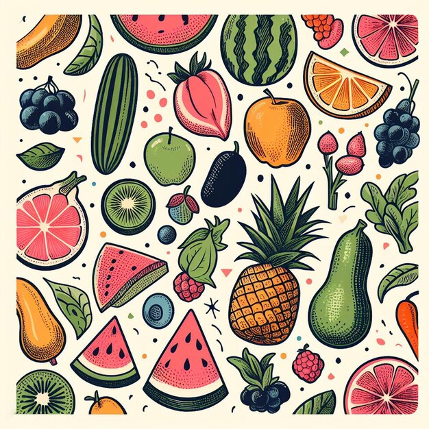 Photo seamless endless fruits amp veggies pattern decor vector art illustration avatar icon wallpaper pic