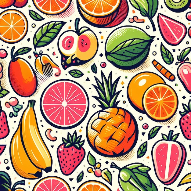 Seamless endless fruits amp veggies Pattern Decor Vector Art Illustration Avatar Icon Wallpaper Pic