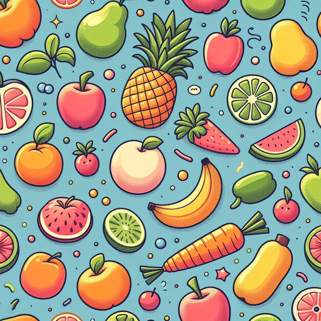 Photo seamless endless fruits amp veggies pattern decor vector art illustration avatar icon wallpaper pic