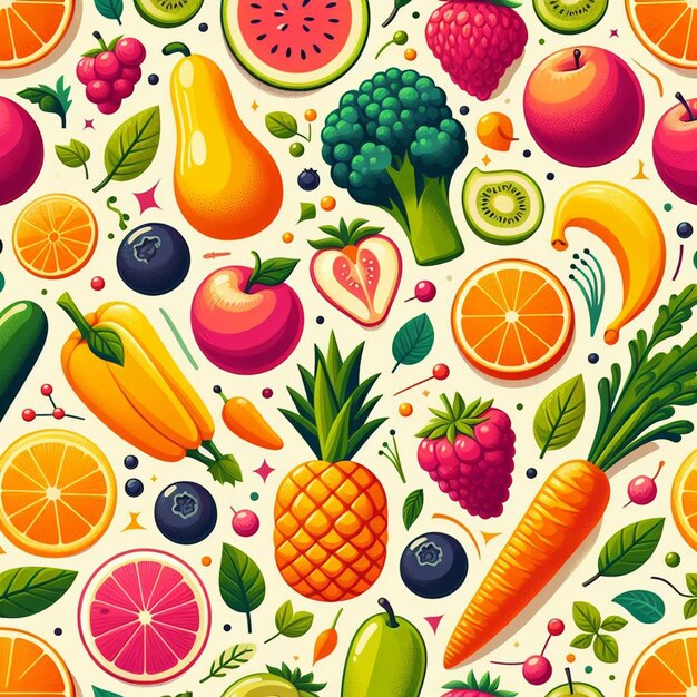 Seamless endless fruits amp veggies pattern decor vector art illustration avatar icon wallpaper pic