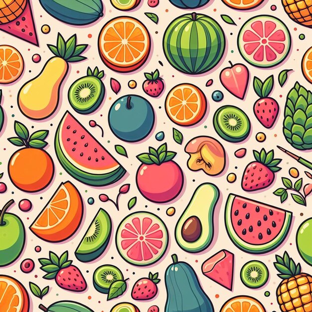 Seamless endless fruits amp veggies pattern decor vector art illustration avatar icon wallpaper pic