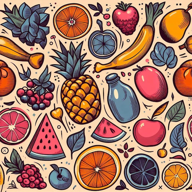 Photo seamless endless fruits amp veggies pattern decor vector art illustration avatar icon wallpaper pic