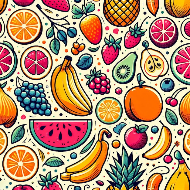 Seamless endless fruits amp veggies pattern decor vector art illustration avatar icon wallpaper pic