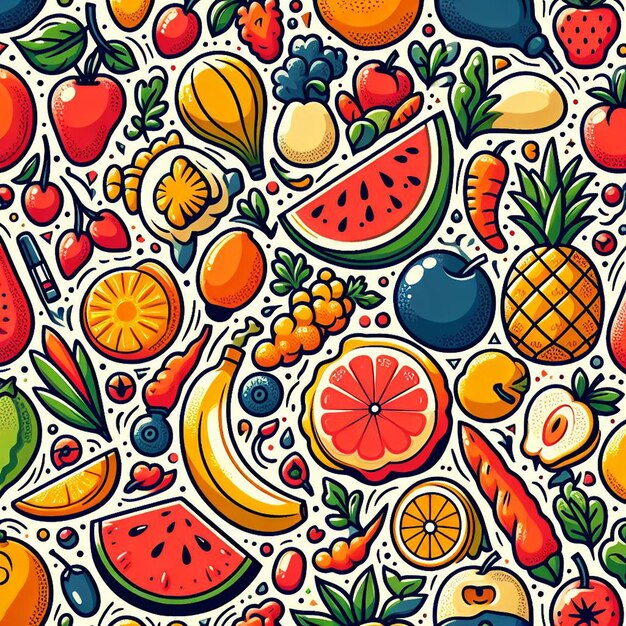 Photo seamless endless fruits amp veggies pattern decor vector art illustration avatar icon wallpaper pic