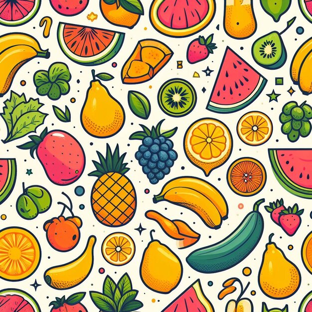 Seamless endless fruits amp veggies pattern decor vector art illustration avatar icon wallpaper pic