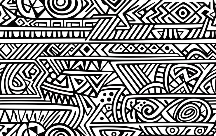 Photo seamless ethnic african pattern black and white coloring page