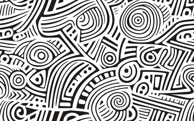 Seamless ethnic african pattern black and white coloring page