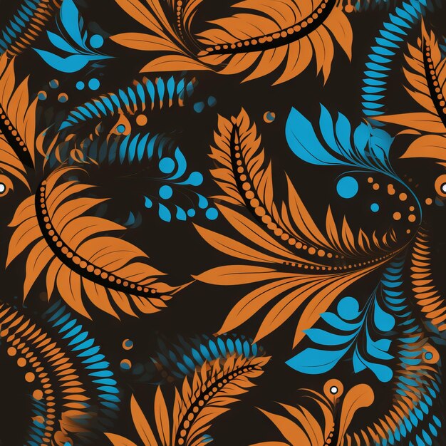 Photo seamless ethnic indian motif floral pattern blue orange black colour