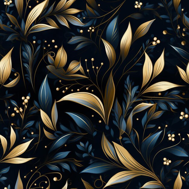 Photo seamless ethnic pattern incorporating intricate deep blue and golden colour motifs