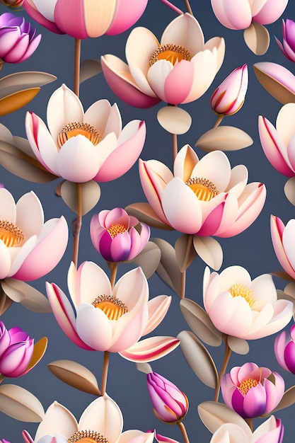 Seamless flat pattern with magnolia and foliage