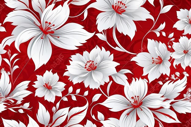 Seamless floral background Colorful red and white isolated flow