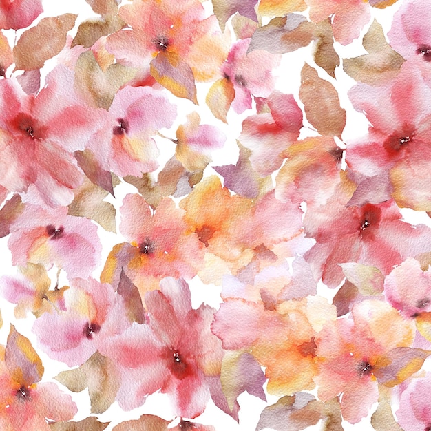 Seamless floral background. watercolor pink flowers painting.
floral repeat pattern. fabric ornamen