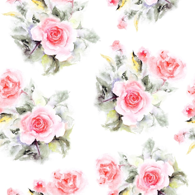 シームレスな花の背景水彩画のバラの絵花の繰り返しパターン結婚式のデザイン