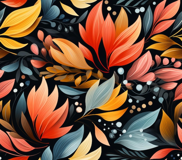 seamless floral background with colorful leaves and berries generative ai