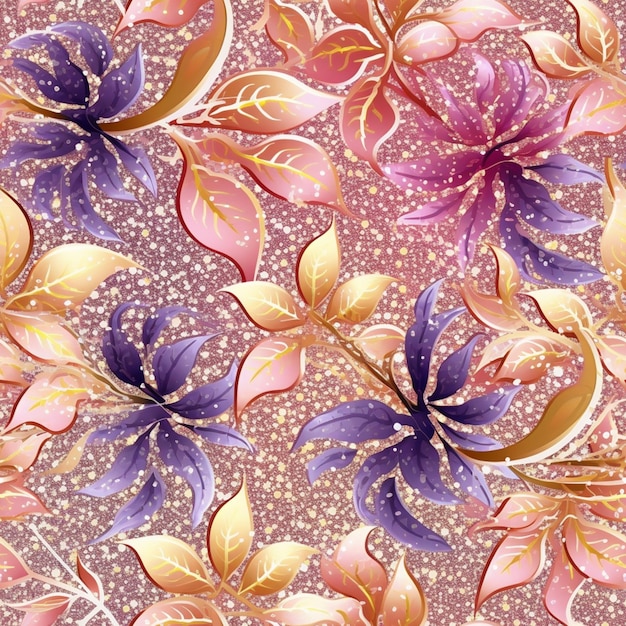 Seamless floral background with gold and purple flowers generative ai