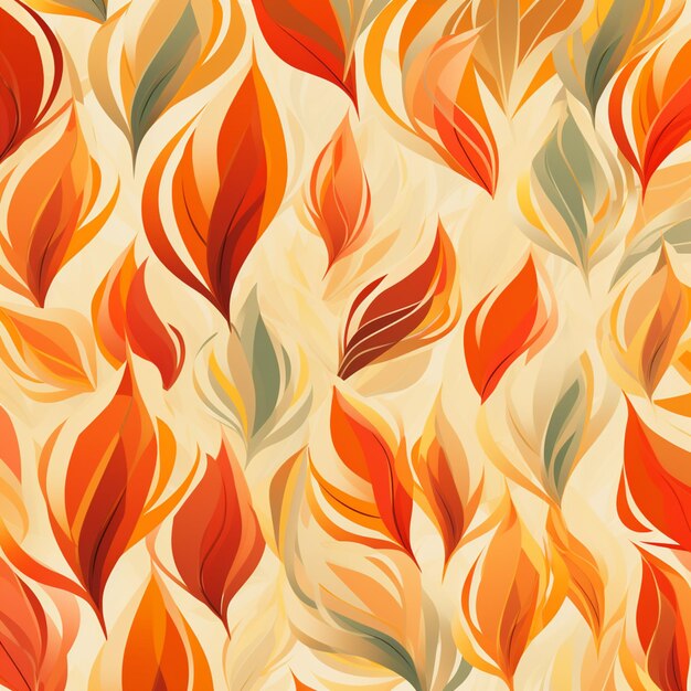 Seamless floral background with orange and green leaves generative ai