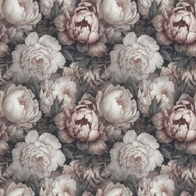 Photo seamless floral background with peony flowers