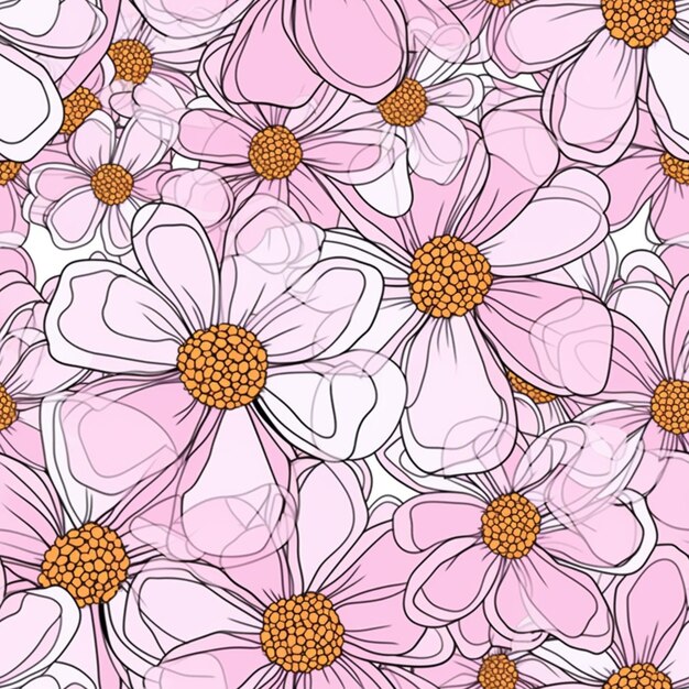 Seamless floral background with pink flowers and white petals generative ai