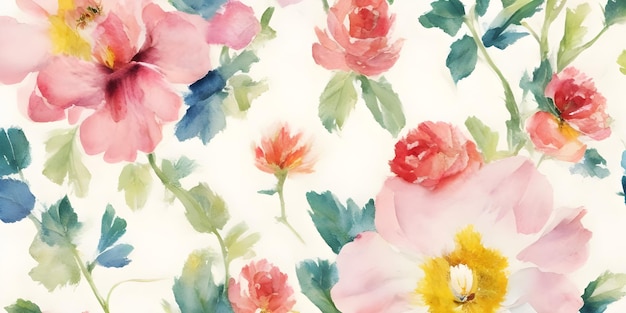 Photo seamless floral blossom watercolor drawing botanical texture painting flower pattern fabric print