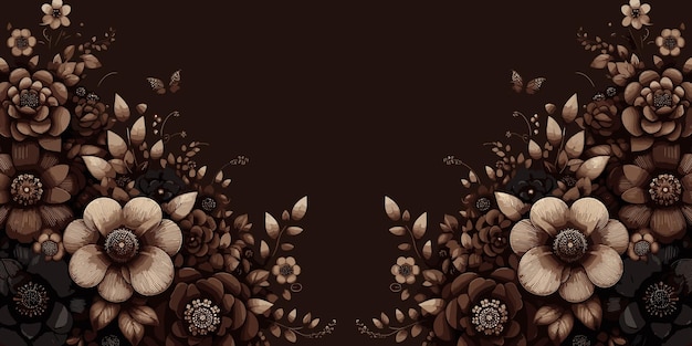 Photo seamless floral border with flowers and leaves dark floral background vector background