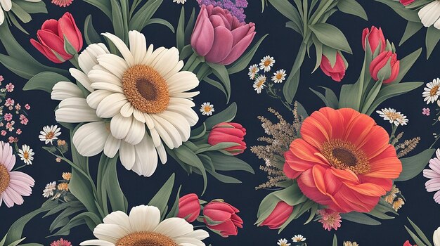 Seamless floral fabric botanical nature textile pattern background with tropical flowers