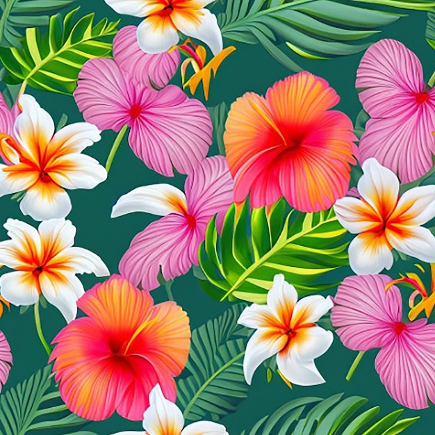 Seamless floral fabric botanical nature textile pattern background with tropical wildflowers