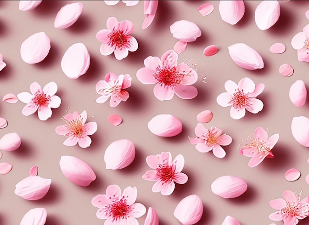 Seamless floral fabric pattern background with blooming cherry blossom flower petals for girls