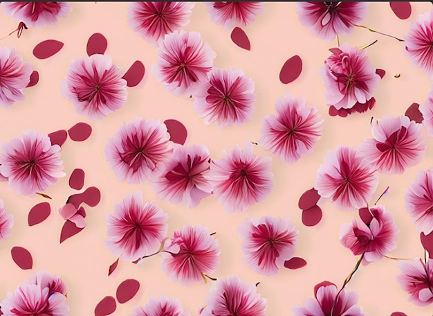 Seamless floral fabric pattern background with blooming cherry blossom flower petals for girls