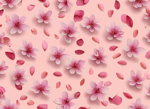 Seamless floral fabric pattern background with blooming cherry blossom flower petals for girls