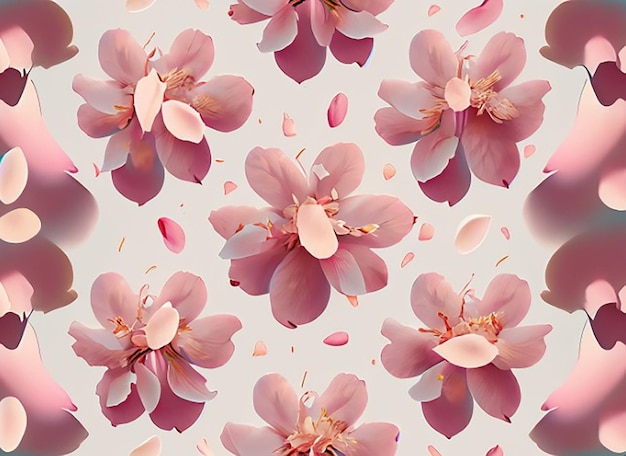 Seamless floral fabric pattern background with blooming cherry blossom flower petals for girls