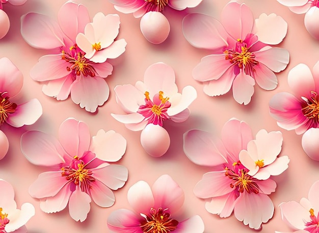 Seamless floral fabric pattern background with blooming cherry blossom flower petals for girls