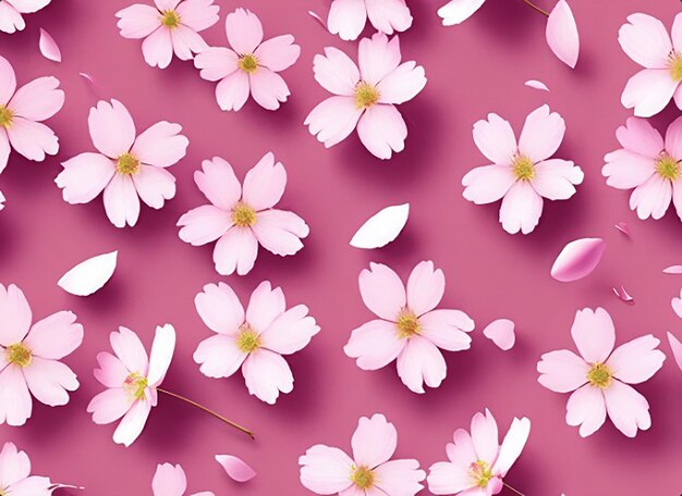 Seamless floral fabric pattern background with blooming cherry blossom flower petals for girls