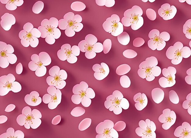 Seamless floral fabric pattern background with blooming cherry blossom flower petals for girls