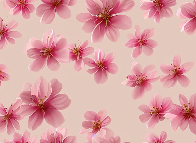 Seamless floral fabric pattern background with blooming cherry blossom flower petals for girls