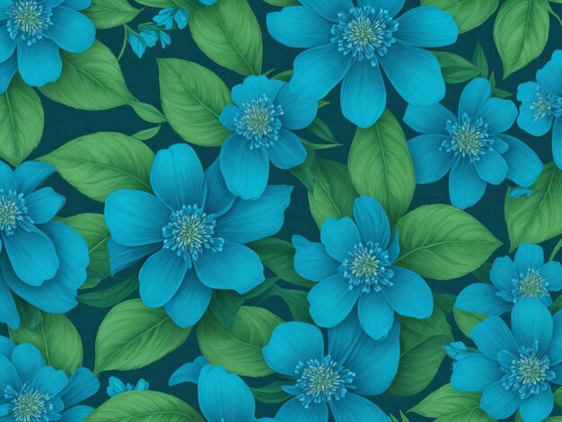 Photo seamless floral pattern blue flower with leaves
