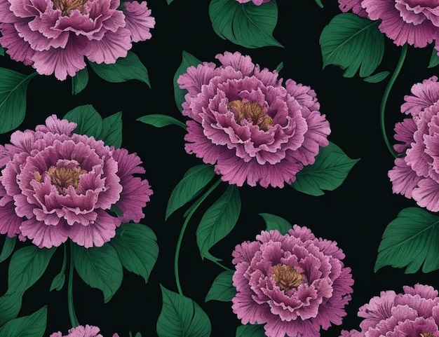 Seamless floral pattern carnation flower with leaves