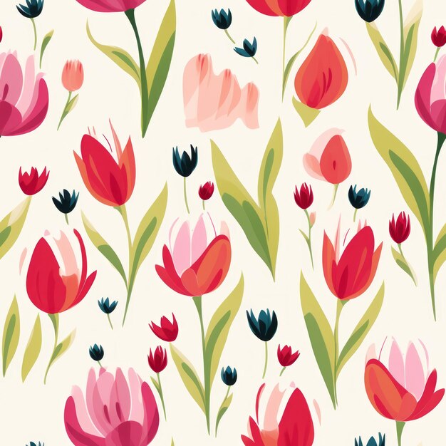 Photo seamless floral pattern vector with blue and pink tulips