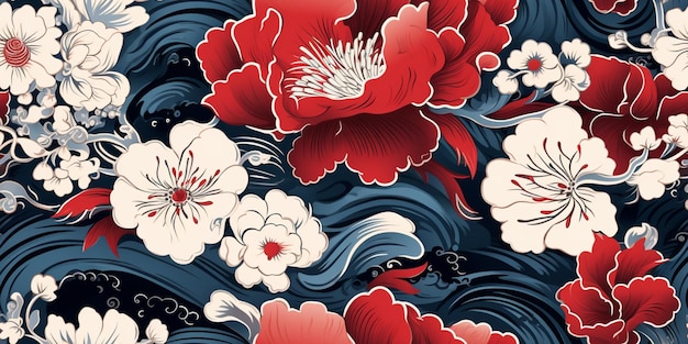 seamless floral pattern and water