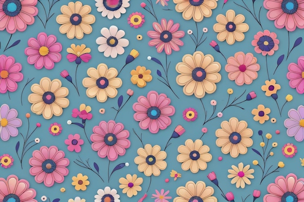 Seamless floral pattern with colorful flowers and leaves on a white background generative ai