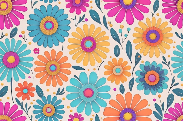 Seamless floral pattern with colorful flowers and leaves on a white background generative ai