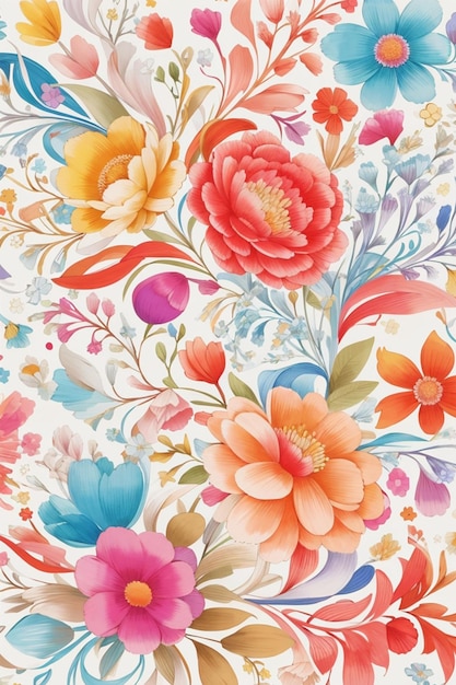 Seamless floral pattern with colorful flowers on light background