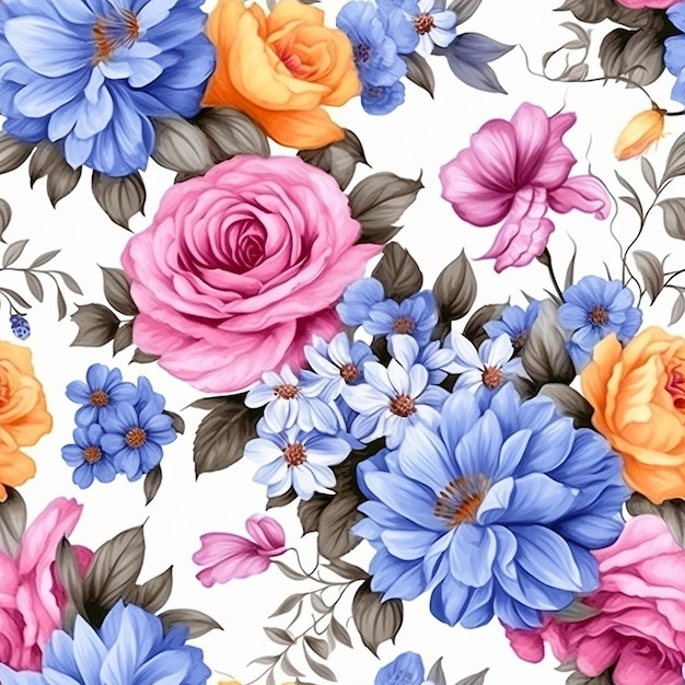 seamless floral pattern with colorful flowers on a white background