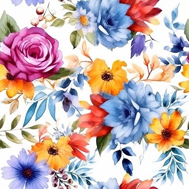 seamless floral pattern with colorful flowers on a white background