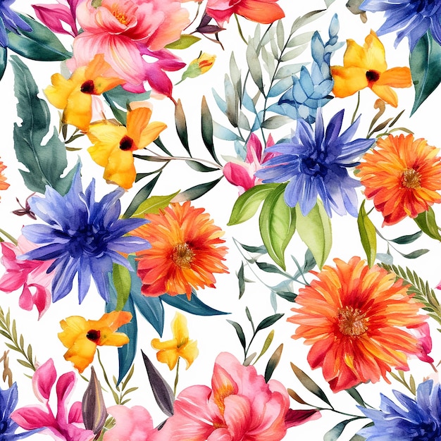 seamless floral pattern with colorful flowers on a white background