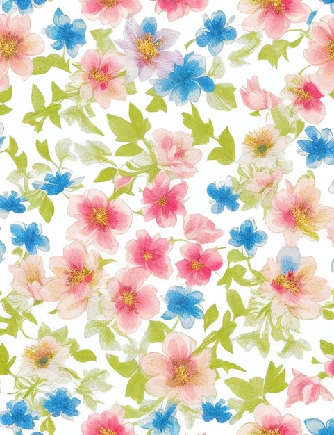 Photo seamless floral pattern with colorful flowers on a white background