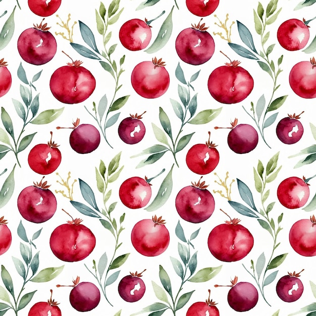 Seamless floral pattern with cranberries on a white background