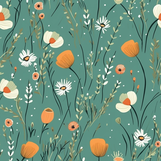 Photo seamless floral pattern with daisies generative ai